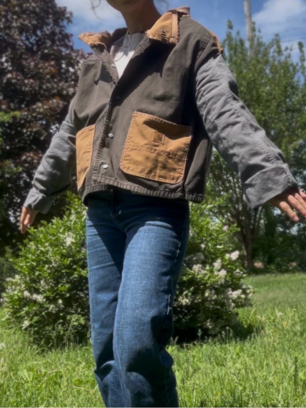 Carhartt ReWork Upcycled Brown, Tan & Gray Canvas Work Chore Jacket
